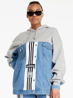 adidas Light Blue Denim & Heather Grey Hoodie Jacket